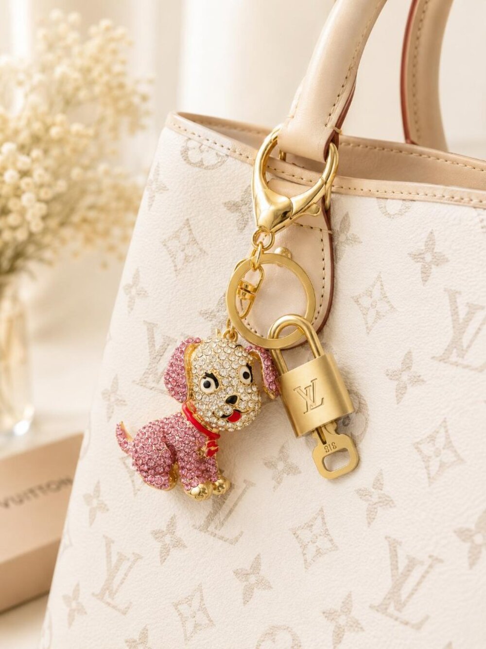Authentic Louis Vuitton Gold Lock 🔒 Unbranded Dog Keychain Bag Charm LV